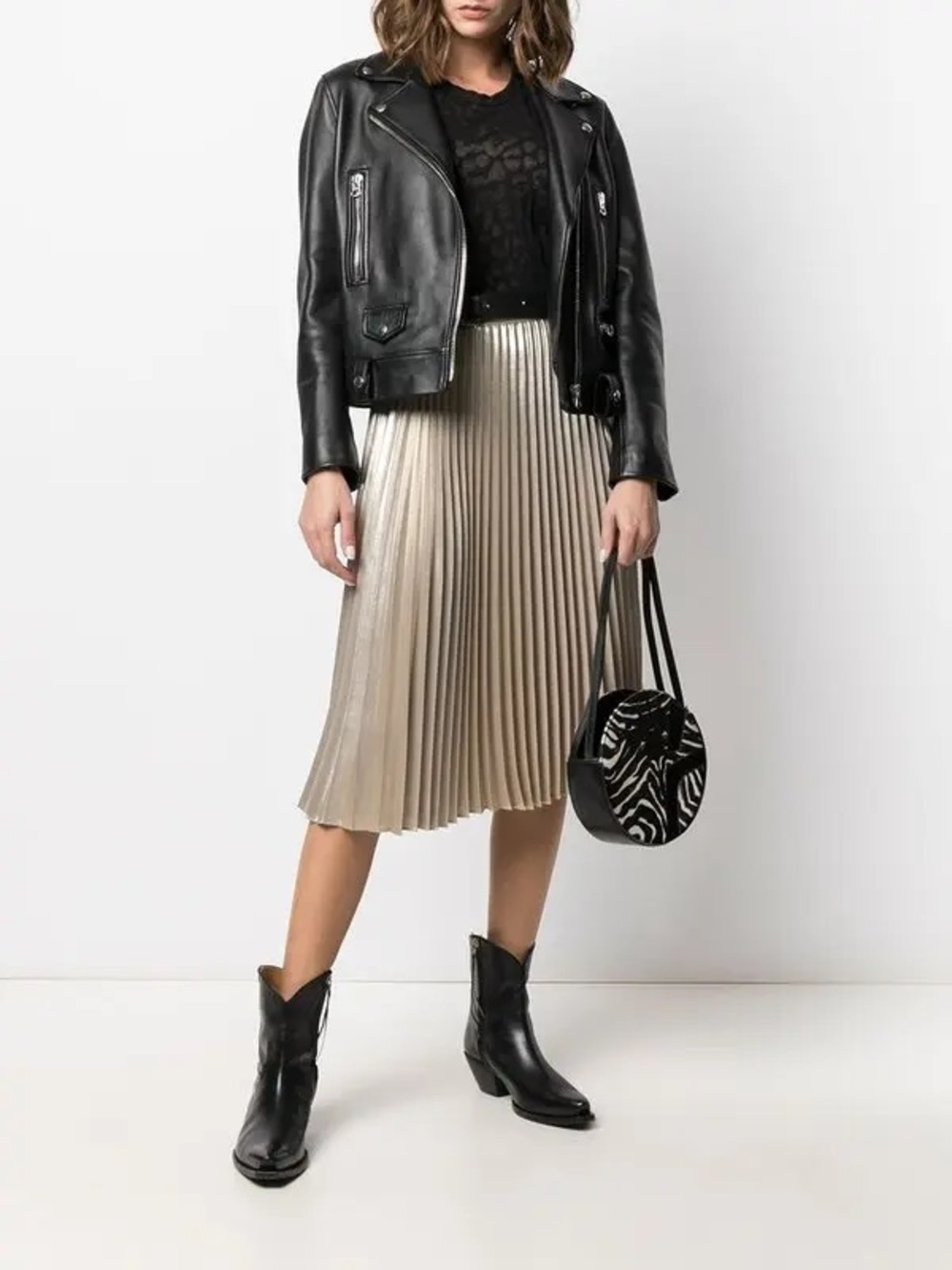rag & bone Metallic Pleated Midi Skirt - Champagne Gold